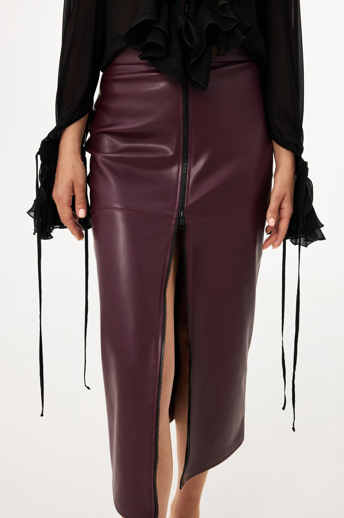 Plum faux leather skirt