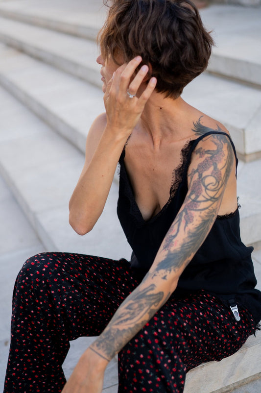Black slip dress on straps
