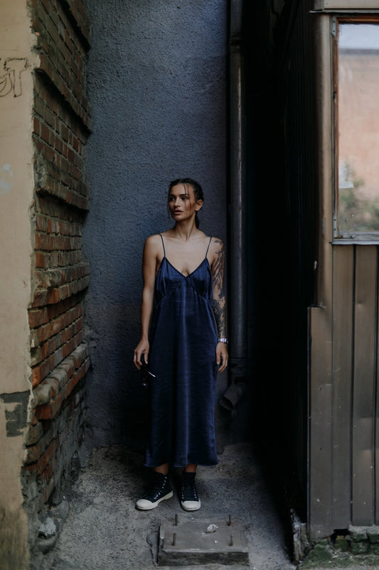 Satin blue dress