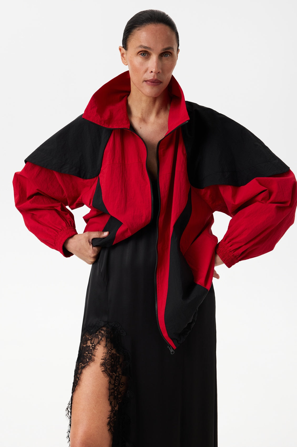 Red-black windbreaker